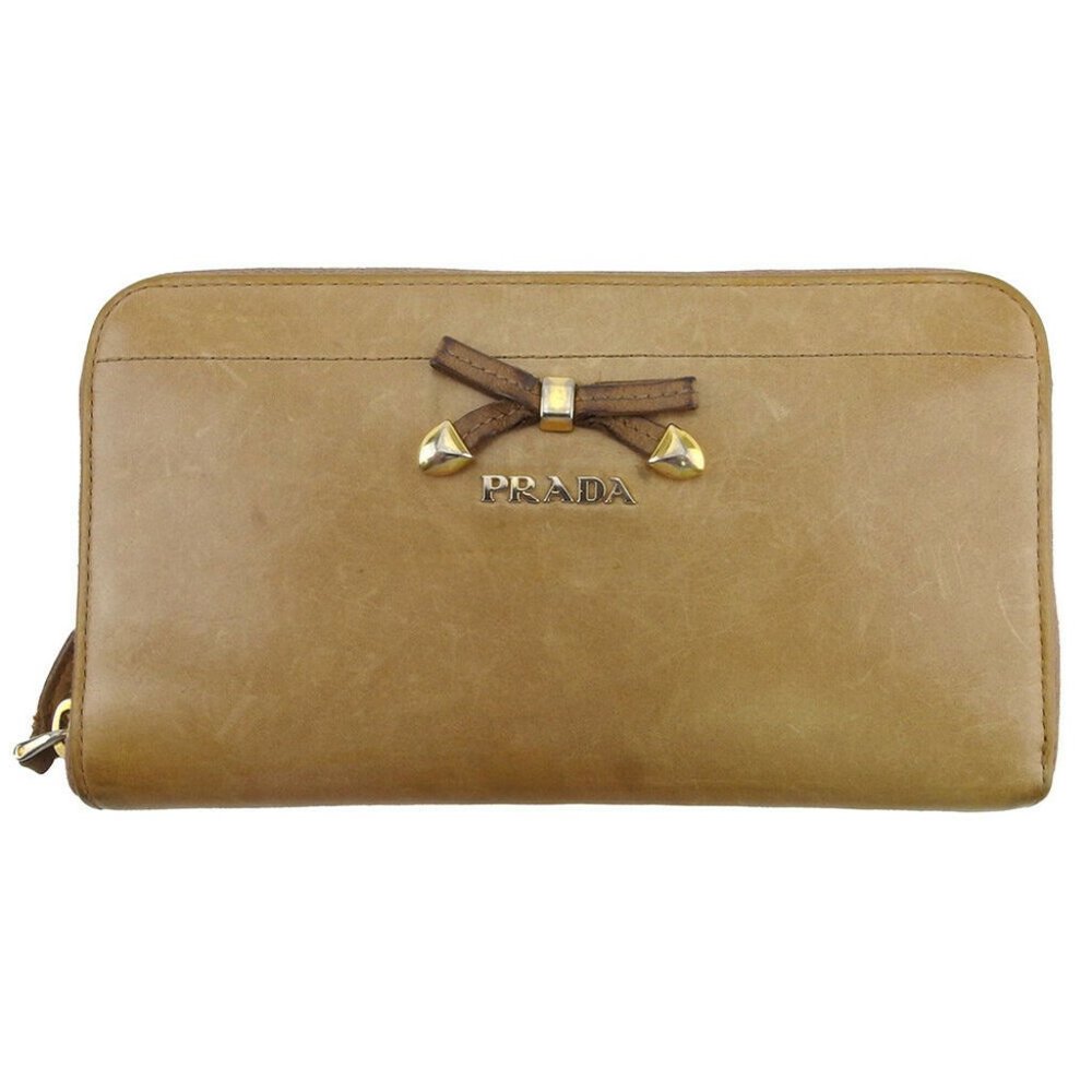 PRADA Purse ribbon beige pink leather Authentic used